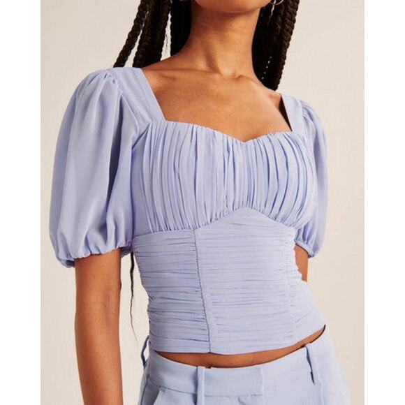 Abercrombie & Fitch Ruched Puff Sleeve Sweetheart Top - M - Picture 3 of 8